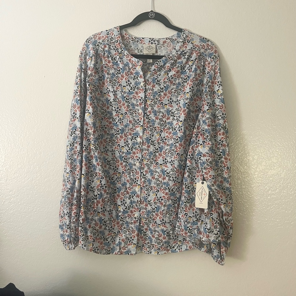 St. John's Bay Multicolor Floral Blouse 2x Button Up Long Sleeve Blue Green Ivor - Picture 11 of 16